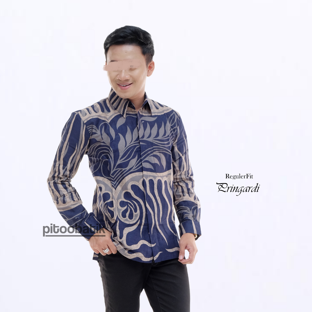 Batik Pria Lengan Panjang MEGA MENDUNG Baju Batik Pria Putih