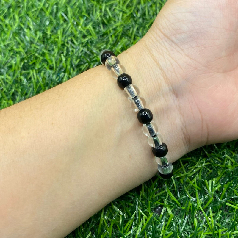 Gelang Manik Bening Hitam / Gelang Couple / Gelang Kekinian