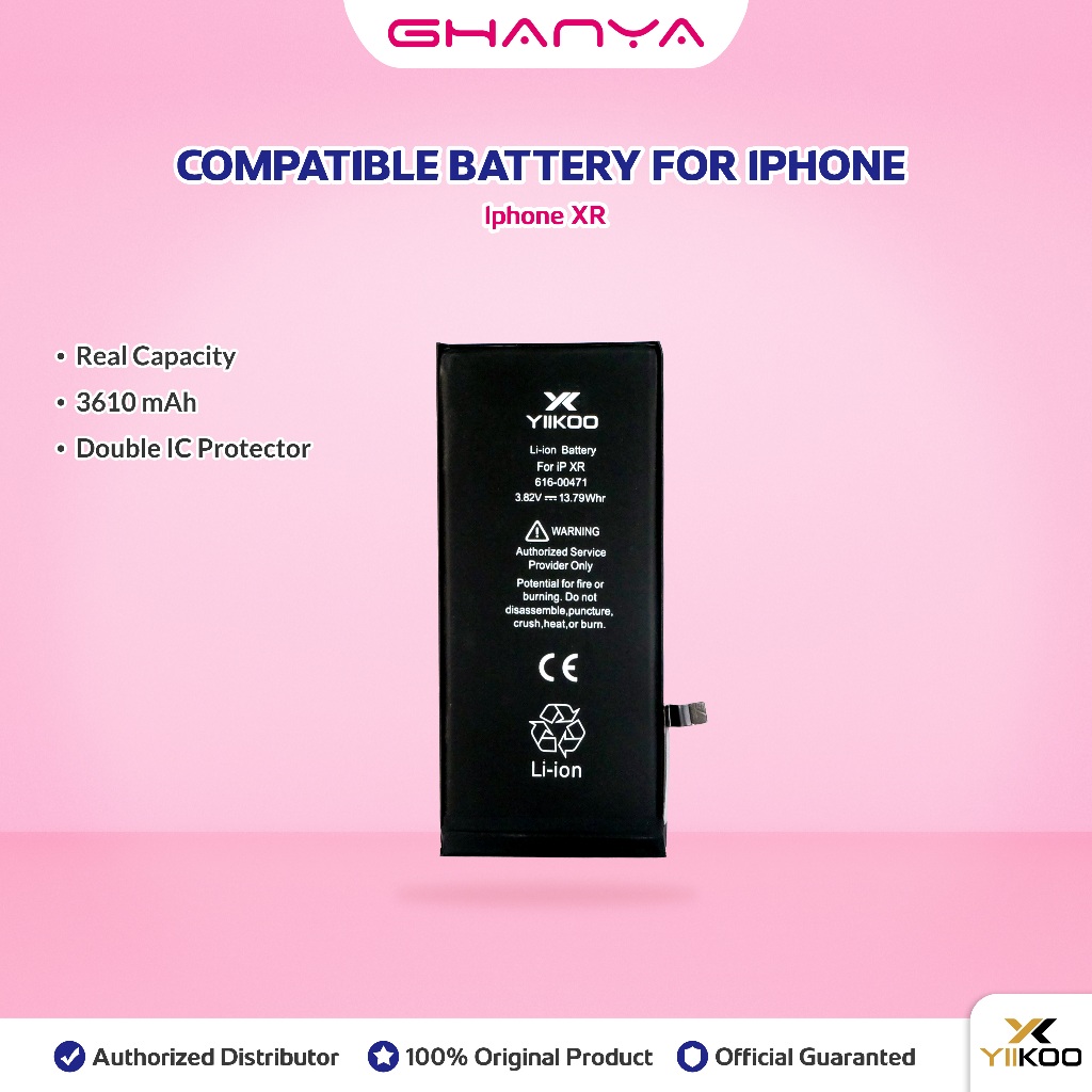 YIIKOO Baterai Iphone XR High Capacity Battery Batre Batrai Dual IC Protection Double Power Ip Ori O