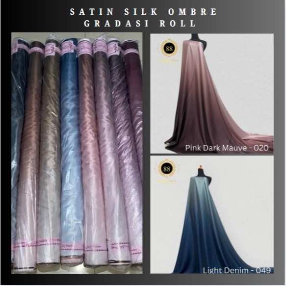 Kain Satin Velvet Silk Ombre Gradasi Premium Polos [Harga 1 Roll - Isi 50 Yard]