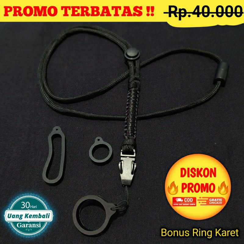 

Terbaru Lanyard Premium Paracord Multifungsi Full Black Series 03