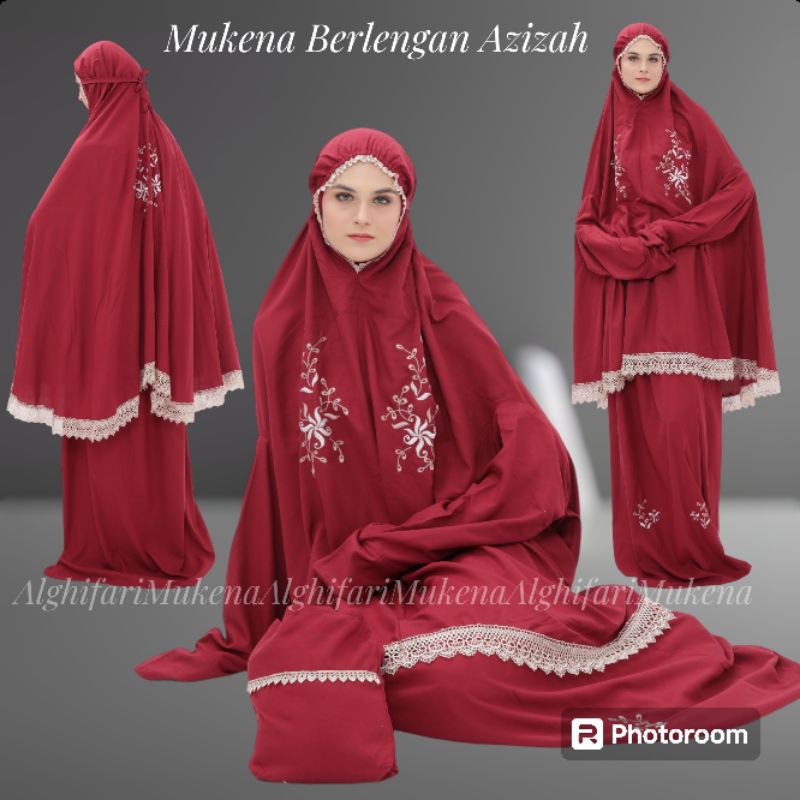 mukena Dewasa berlengan bordir mukena  (Azizah) katun mikro putih