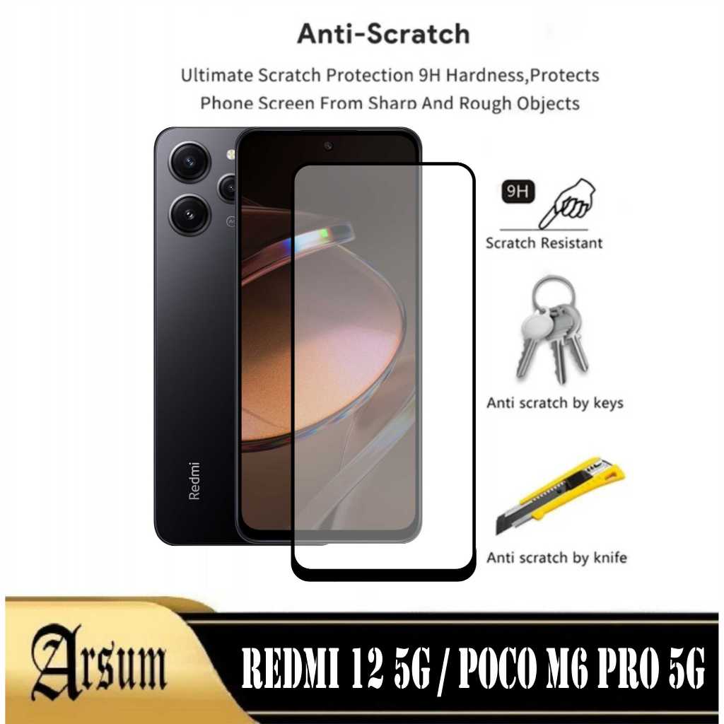 Tempered Glass Layar REDMI 12 5G/ POCO M6 PRO 5G pelindung Layar Depan Smartphone