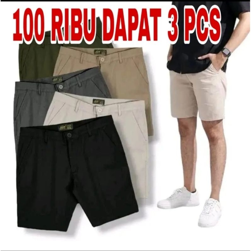 100RB DAPAT 3 PCS  Celana Chino Pendek Pria Dewasa Cassual Premium BIG SIZE 27-38