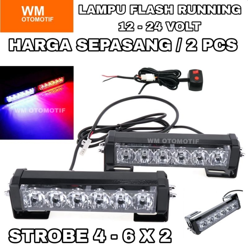 Lampu SIGNAL BLITZ 12 - 24 Volt 4 Mata 6 Led 8 Mode Vama Federal Motor Mobil Blits Kedip Flash Runni