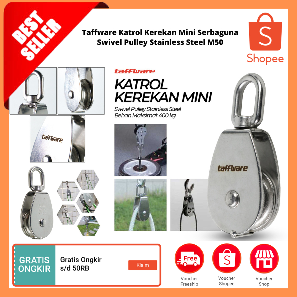 Katrol Kerekan Mini Serbaguna Swivel Pulley Stainless Steel M50 / Katrol Tunggal Baja Tahan Karat