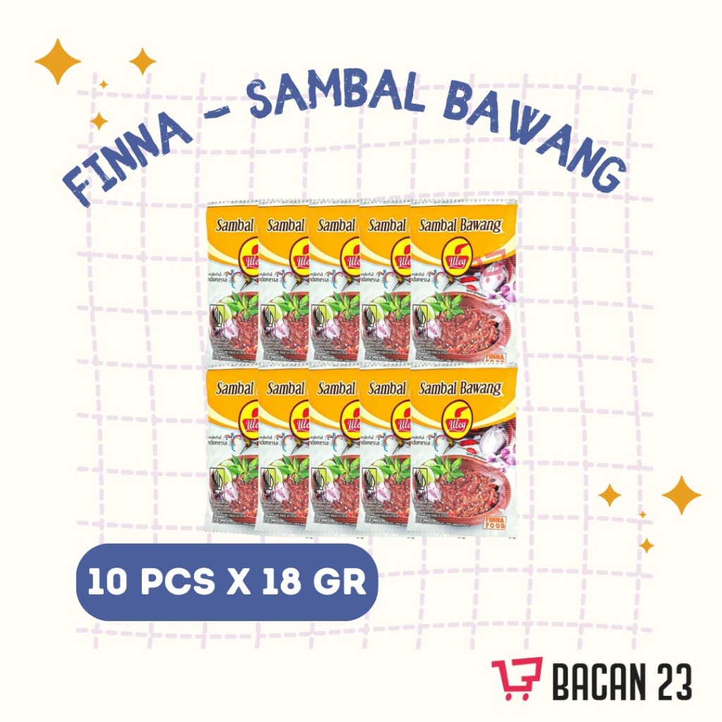 

Uleg Sambal Bawang Finna Food (10 Sachet x 18 Gr) / Sambal Sachet - Sambal Instan / Bacan23 Bacan 23