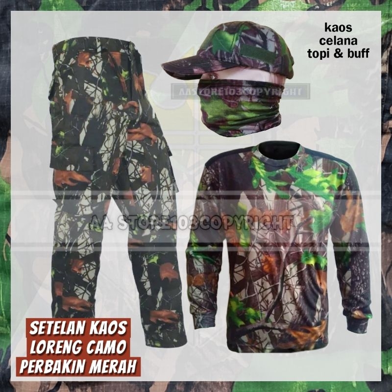 Setelan Loreng Kaos Camo Perbakin Hunting