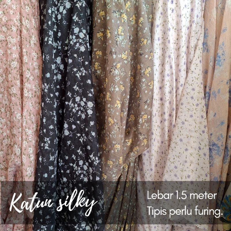 kain katun silky motif bunga bahan mukenah dan gamis