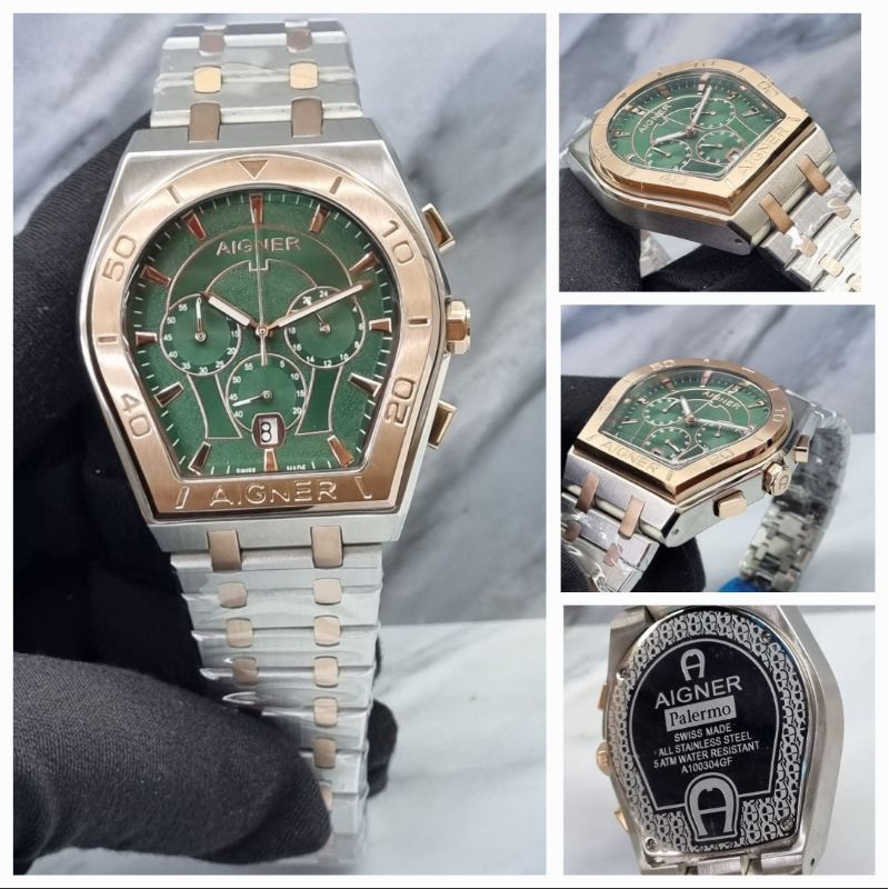 jam tangan pria Aigner Palermo batre chrono all stainless steel kualitas original