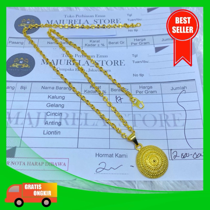 Perhiasan Wanita emas Kalung nuri liontin bulat 17 gm free nota                                     
