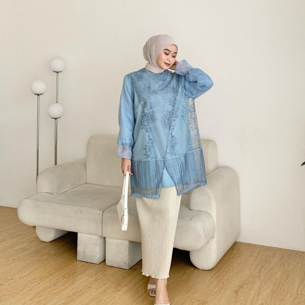 Outer Tunik Wanita Bahan Brukat mix Tulle Organza Mewah | Outer Brokat Jumbo Lebaran Kondangan Kekin