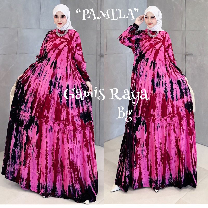 Gamis Raya Twill Ori Bg Collection Motif PAMELA pink