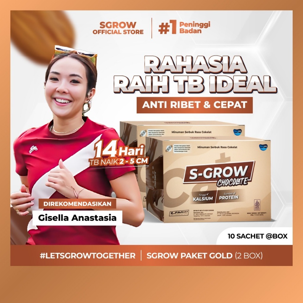 

S-GROW CHOCOLATE 2 BOX- Susu Peninggi Badan Terbaik Untuk Remaja dan Dewasa (Free Skipping / Tumbler )