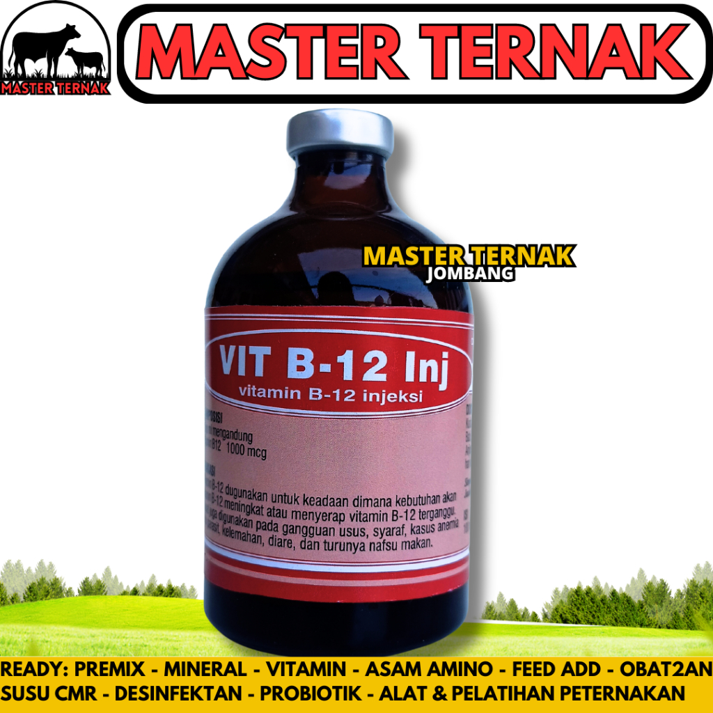 VIT B12 INJ 100ML BOTOL MERAH - Vitamin B12 Hewan - Meningkatkan Nafsu makan Hewan