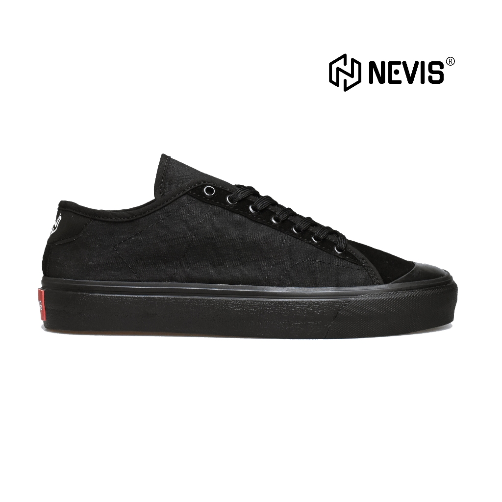 NEVIS Boston - Sepatu Sneakers Casual Pria Wanita Sekolah Snekers Hitam Polos
