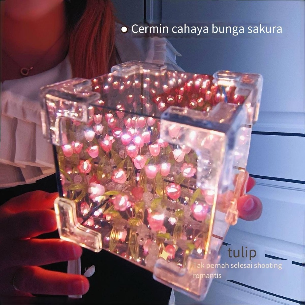 Lampu Malam Kecil/Kubus Bunga Tulip DIY Buatan Tangan Baru Lampu Malam Kecil/Bahan Hadiah Ulang Tahu