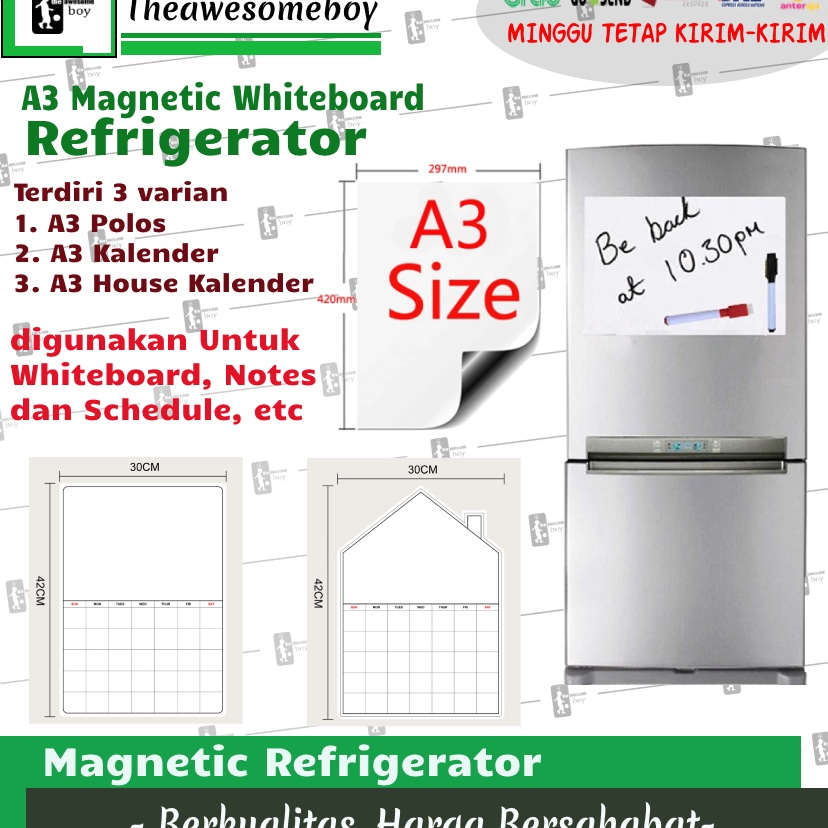 

Super Berhadiah Magnetic Whiteboard A3 for Refrigerator Kertas Schedule Calender Magnet Kulkas
