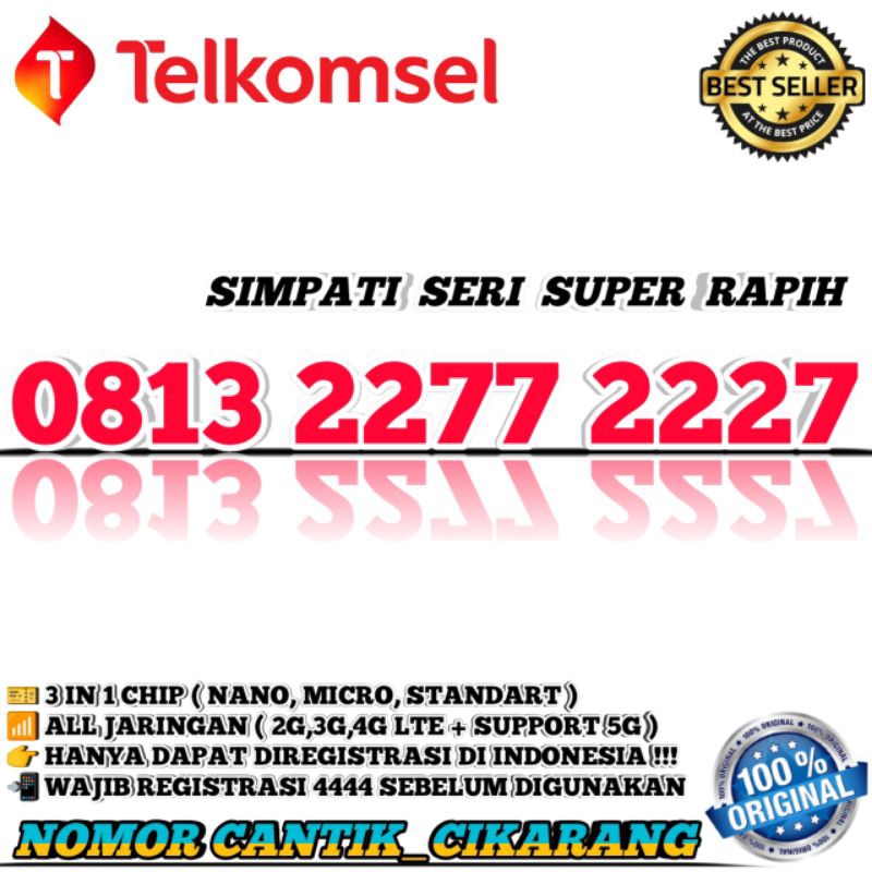 NOMOR CANTIK SIMPATI  KARTU PERDANA NOMOR CANTIK TELKOMSEL NOMOR CANTIK SIMPATI SERI AABB 2277 7722 