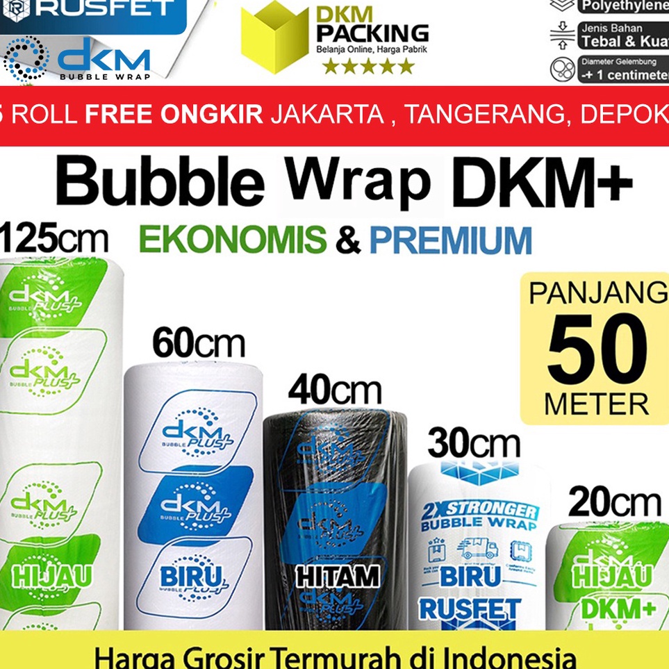 

Lebih Untung Plastik Bubble Wrap 5Meter Bubblewrap DKM PLUS Bubble Packing PREMIUM EKONOMIS ROLL