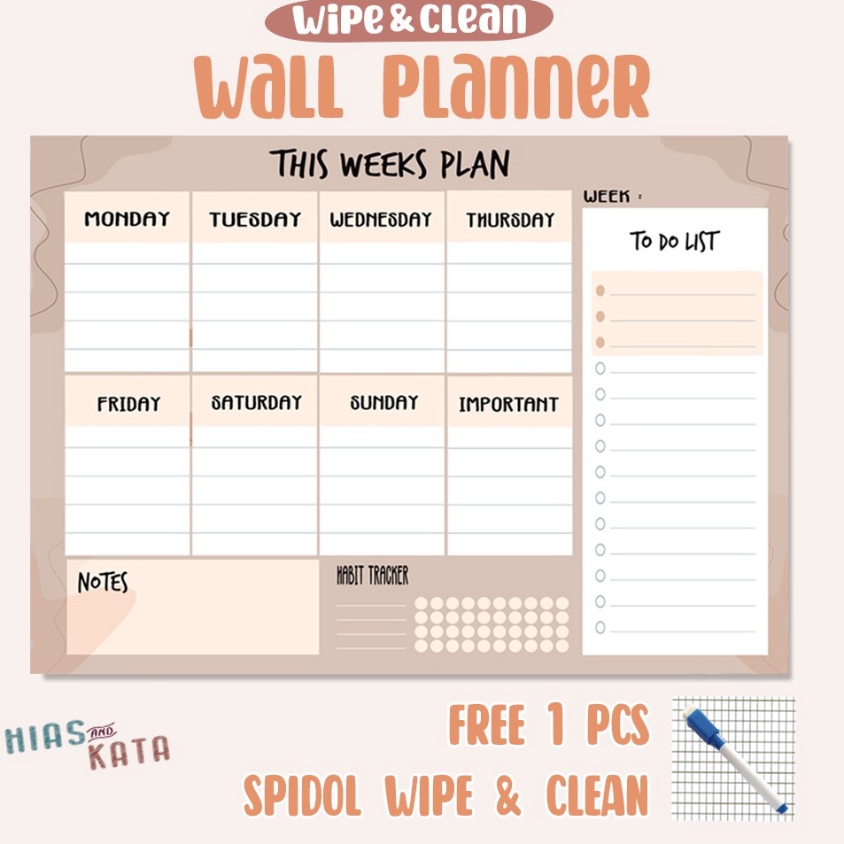 

Terkini Daily Planner Wekkly planner aesthetic agenda mingguan free 1spidol wipe clean