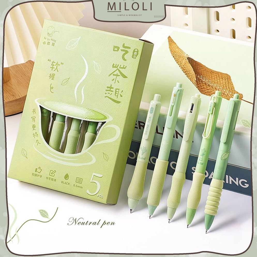 

KODE P39X MILOLI 5pcs PEN IN BOX 5mm Retractable Cute Pen Black Ink Pena Cair Stationary D54