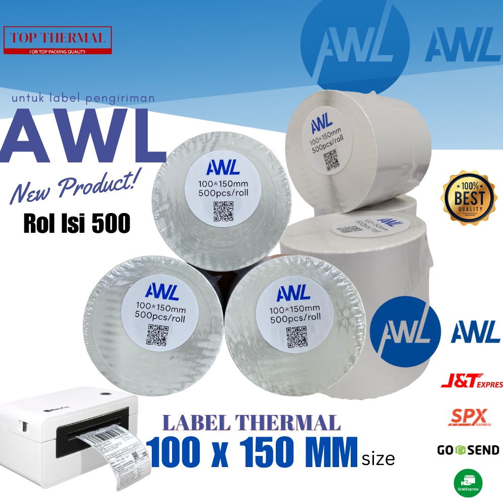 

KODE T52B Kertas stiker label thermal barcode 1x15mm isi 5 pcs rol ukuran A6 1x15