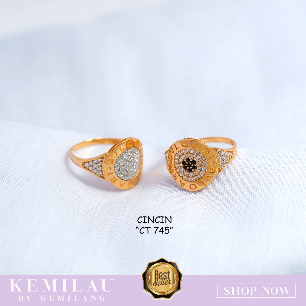 CINCIN WANITA EMAS ASLI KADAR 6K (300) & 8K (375) CINCIN FASHION TERBARU MODEL KOIN KODE CT 745 | KE