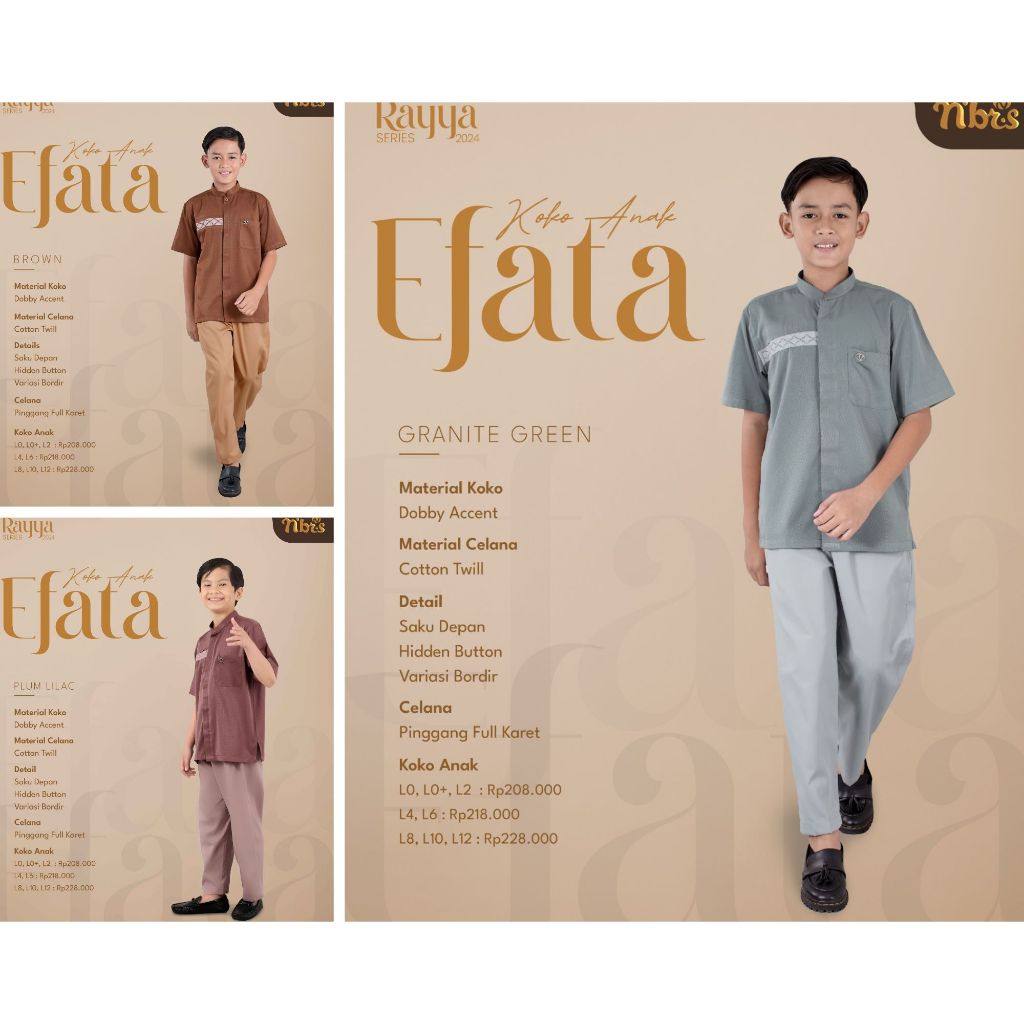 EFATA KOKO ANAK BROWN GRANITE GREEN PLUM LILAC ORIGINAL BY NBRS FASHION SETELAN BAJU BUSANA MUSLIM A
