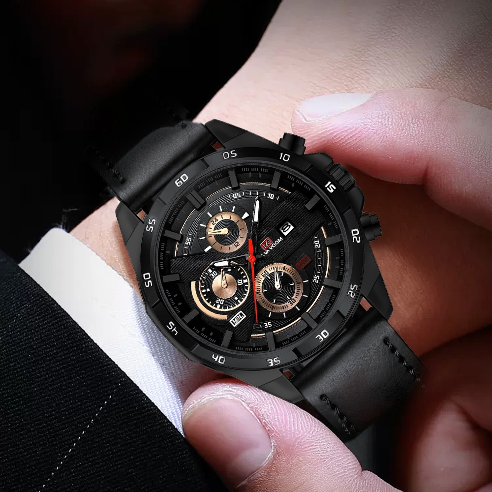 VAVAVOOM 216 Jam Tangan Pria Kulit Stainless Steel Analog Quartz Original Tahan Air Watch + Kotak Gratis-4