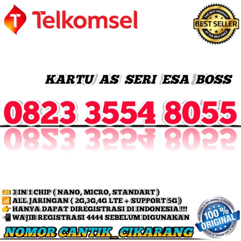 NOMOR CANTIK TELKOMSEL  KARTU PERDANA NOMOR CANTIK TELKOMSEL NOMOR CANTIK KARTU AS SERI BOSS 8055 80
