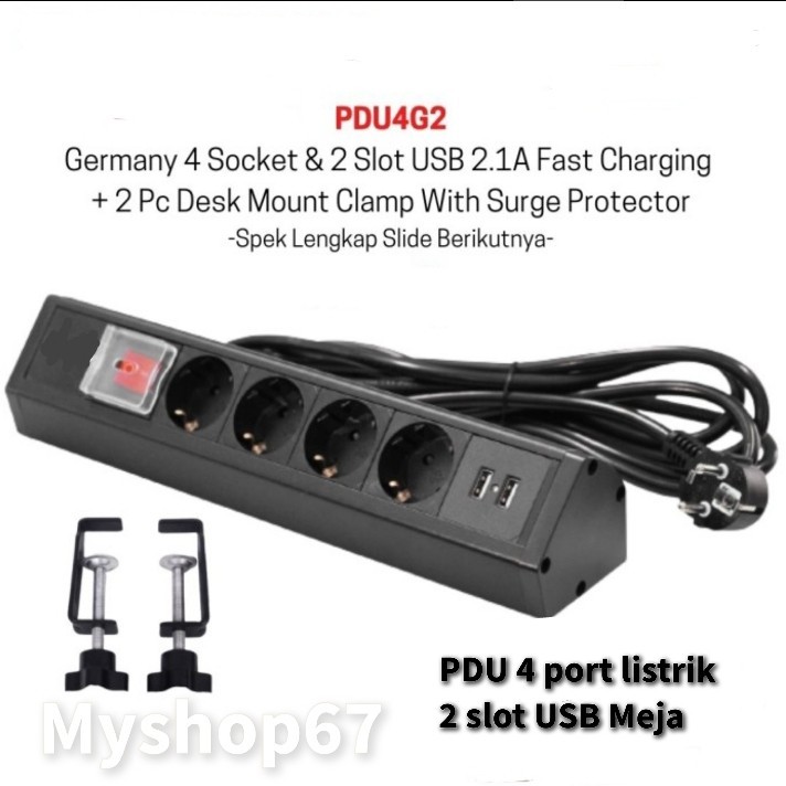 Stop Kontak Meja PDU 4 anti petir with 2xUSB fast port PDU4G2