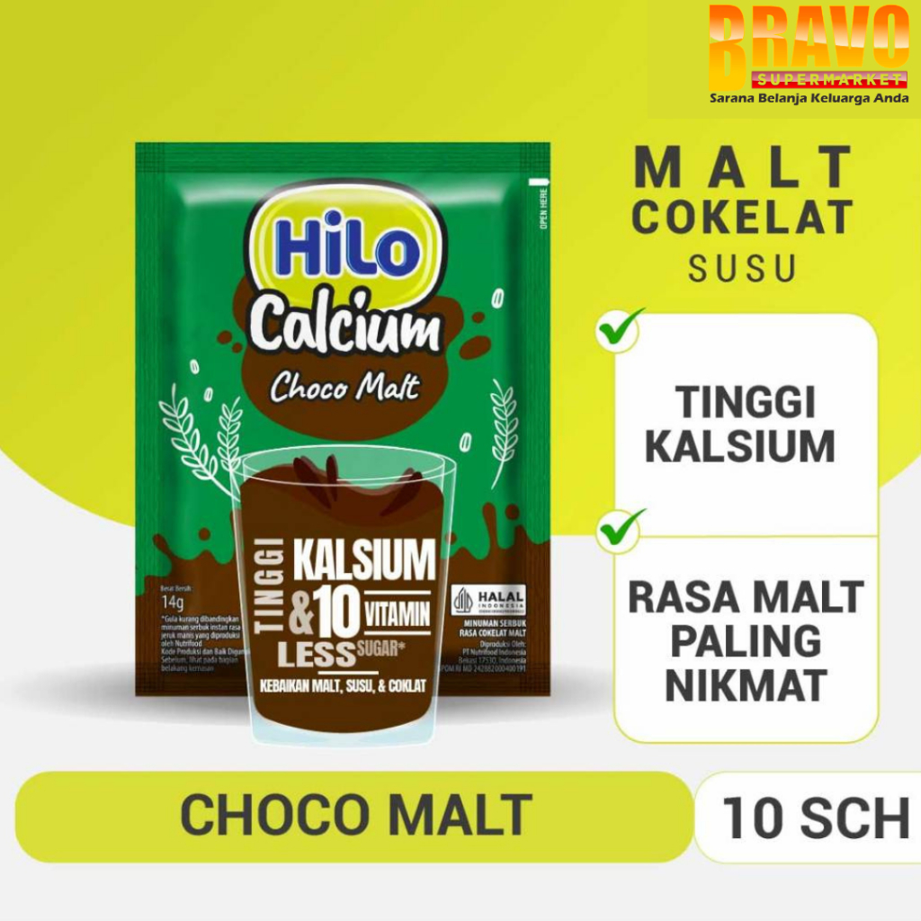 

Bravo Bojonegoro - HiLo Choco Malt Hi Calcium 10 Sch 14GR – Malt Cokelat Susu Berenergi Tinggi Kalsium