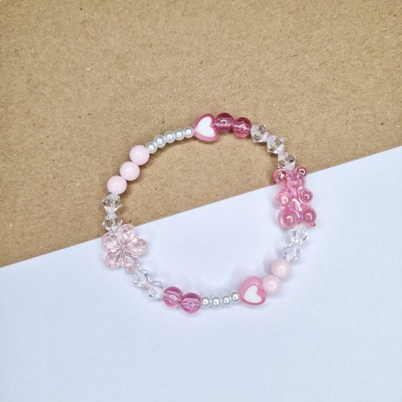 Gelang Karet Wanita Gelang Manik Bear Pink
