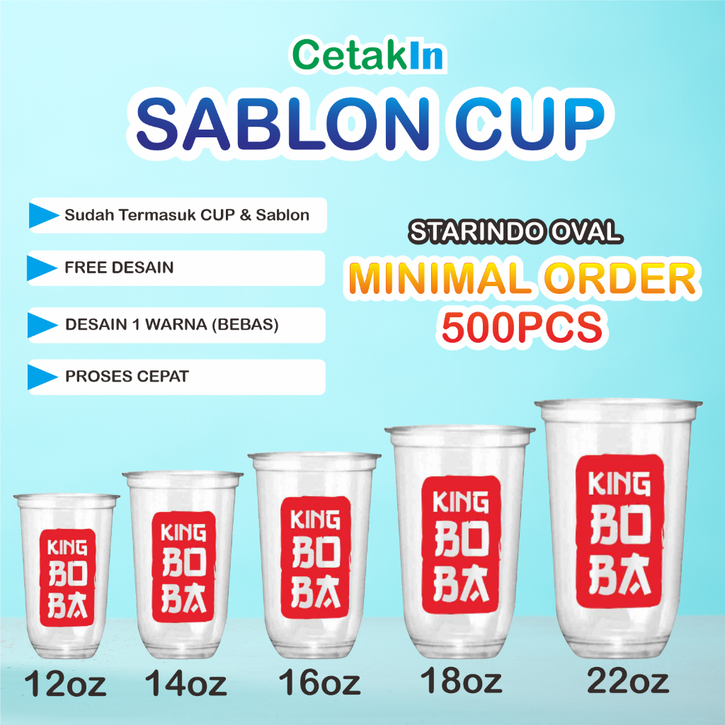 Sablon Cup Gelas Plastik Oval Starindo 12oz 14oz 16oz 18oz 22oz Custom Murah Free Desain