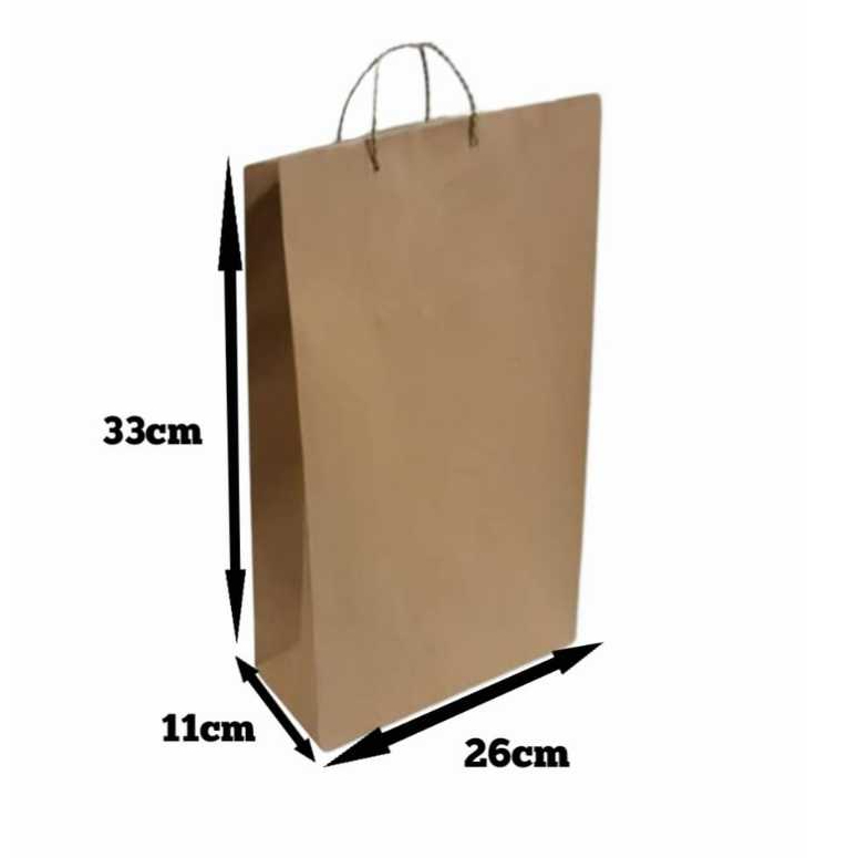 

Paper Bag Coklat 26x11x33 Bahan Kraft Craft All Size Bahan Daur Ulang Eco Friendly Tebal Ukuran Sovenir Kado Wedding Tas Belanja