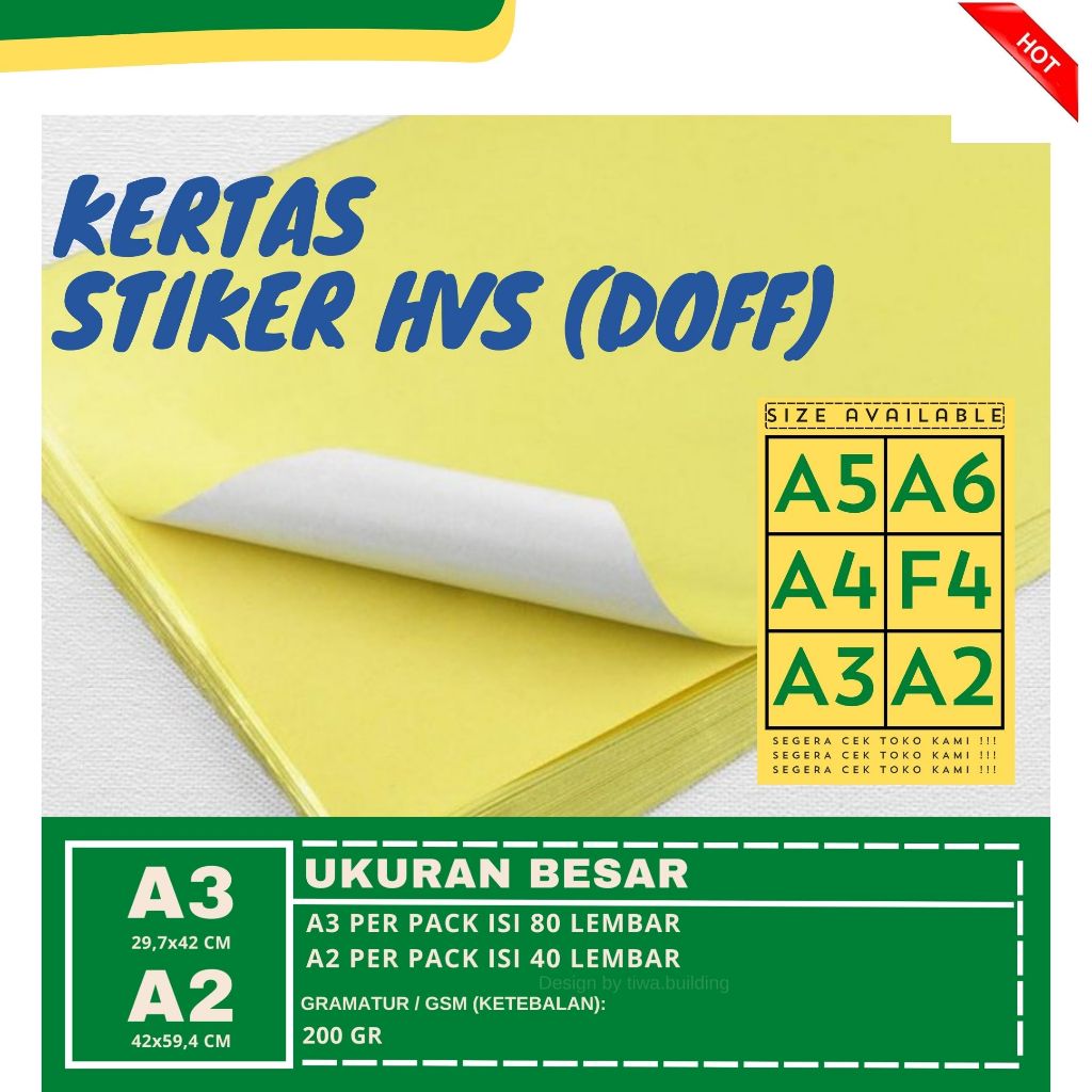 

KERTAS STIKER HVS DOFF A3 & A2 PERPACK ISI 40&80LEMBAR