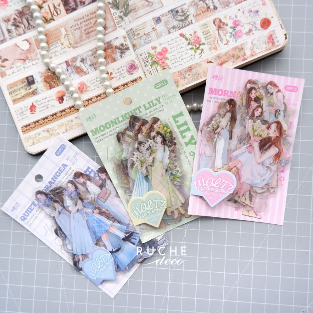 

RUCHE DECO - PET People Sticker Pack Flower Bucket Girl / People Sticker Set / girl sticker aesthetic journal