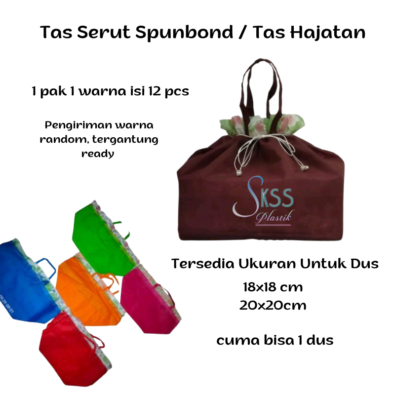 

Tas Serut Spunbond Souvenir Goodie Bag 18x18 20x20 Isi 12 pcs l Tas Kain Serut Bekal 1 Dus Kotak Nasi