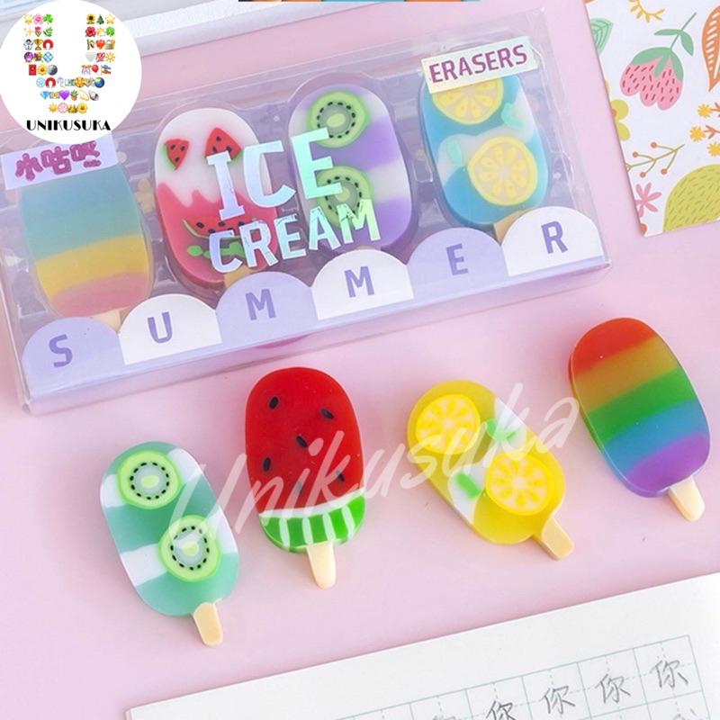 

[UNIKUSUKA] Penghapus set 4pcs es krim ice stik Eraser penghapus pensil