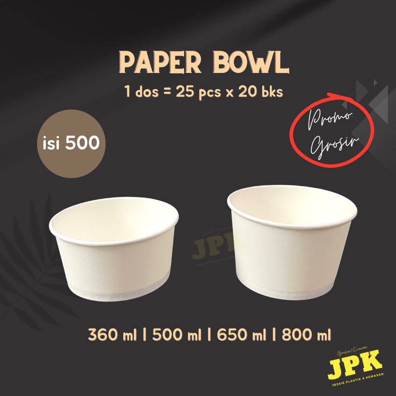 [isi 500] paper bowl putih 360 / 500 / 650 / 800 ml isi per dos (PROMO GROSIR)