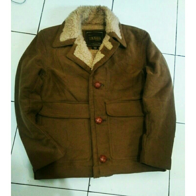 Jaket vintage kain kulit sued + Bulu sherpa