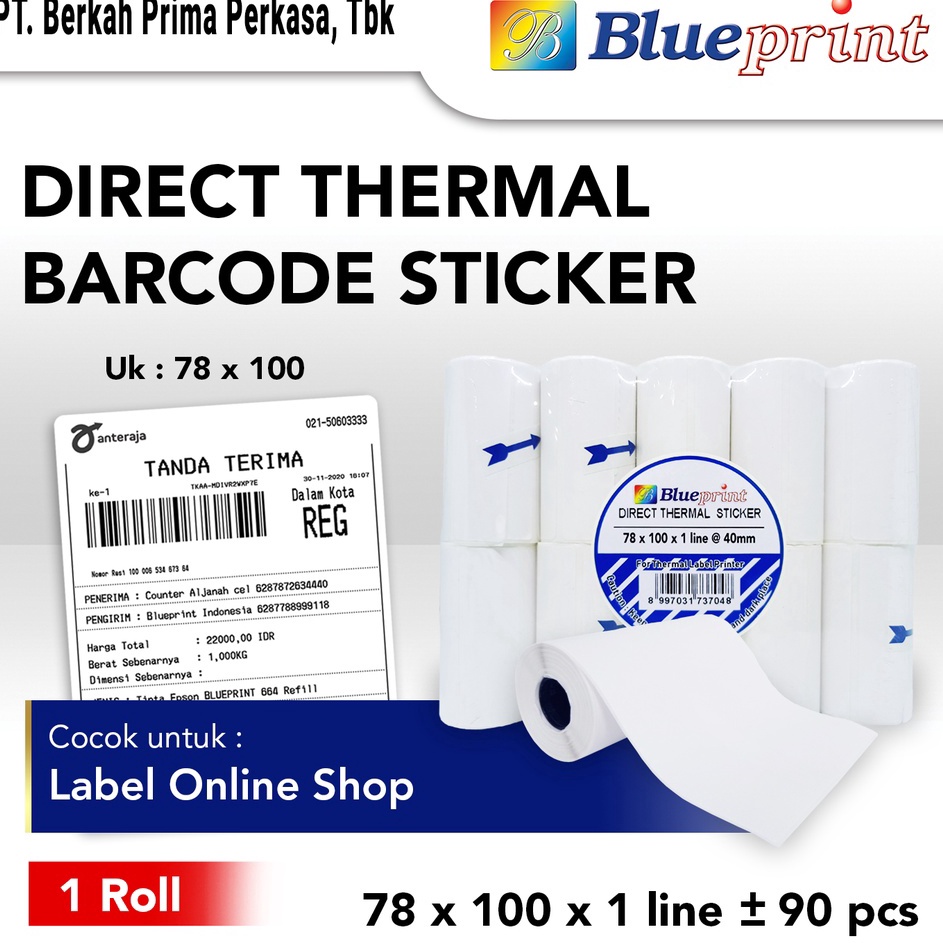 

Serbu Hadiah Direct Thermal Sticker Resi Portable 78 x 1 BLUEPRINT 78x1 mm isi 9 Pcs 1 Roll