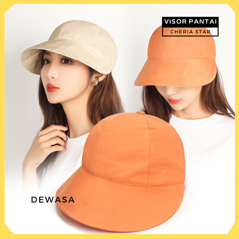 Topi Pantai Wanita Dewasa Korea Visor Kebun Cap Cewek Polos Lebar Perempuan Jepang Musim Panas 43a