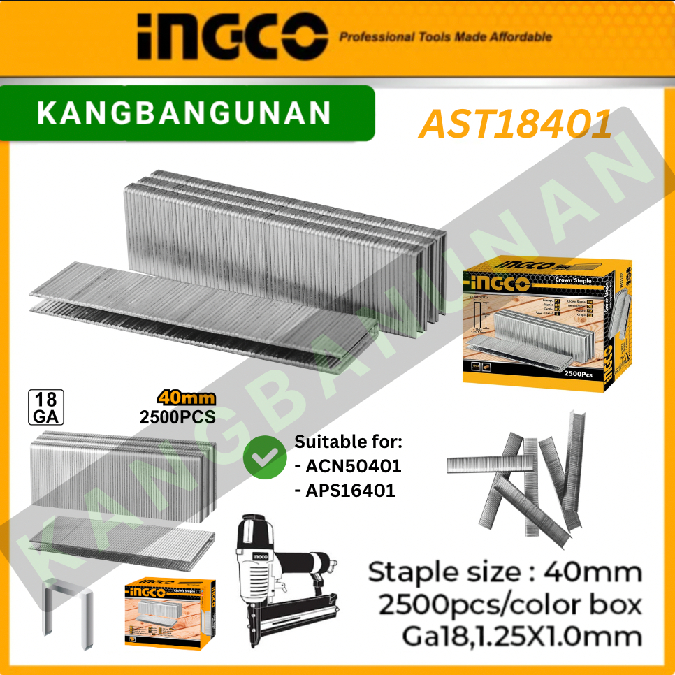 

Crown Staples (U 40 mm) INGCO AST18401 - Refill Isi Steples Tembak U40