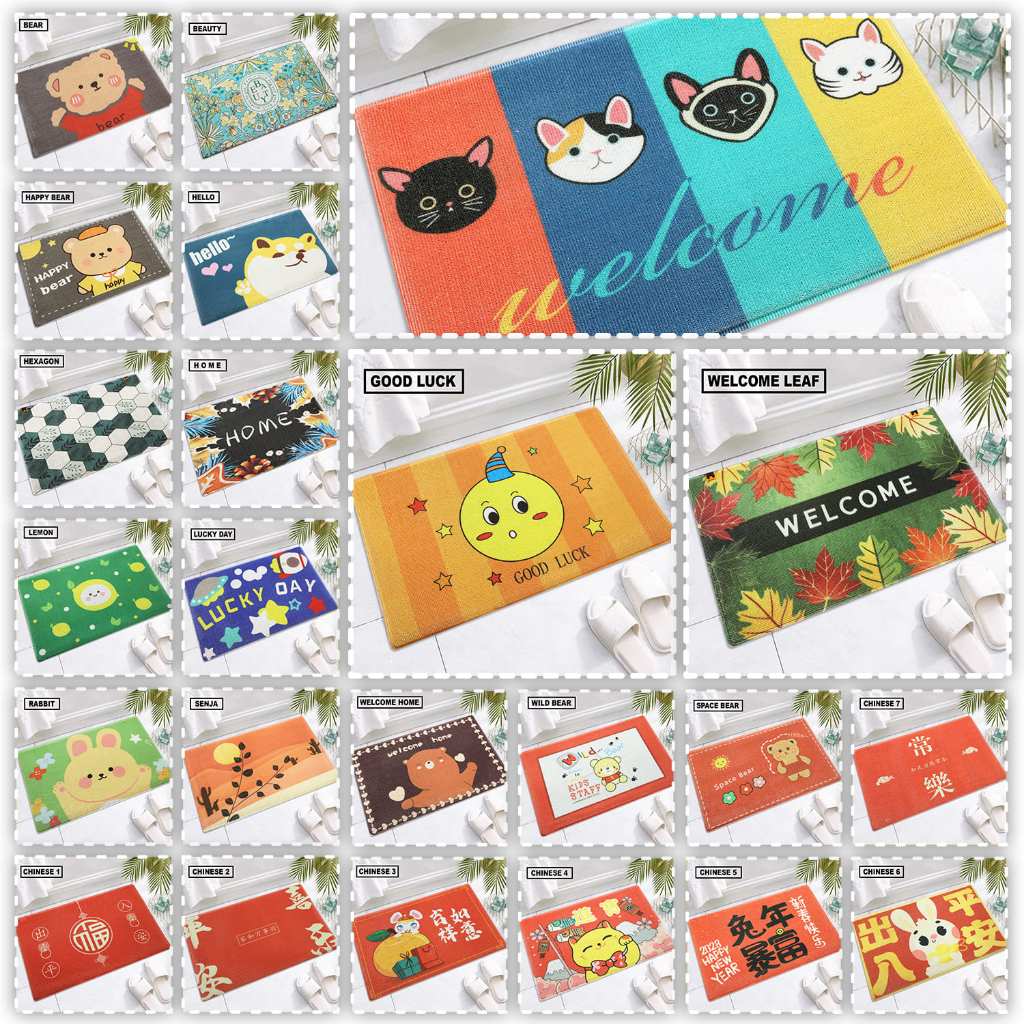 Keset Lantai PVC Anti Slip Tebal Premium Ukuran 43x73cm Motif Karakter Lucu / Keset Kaki Bihun Karet