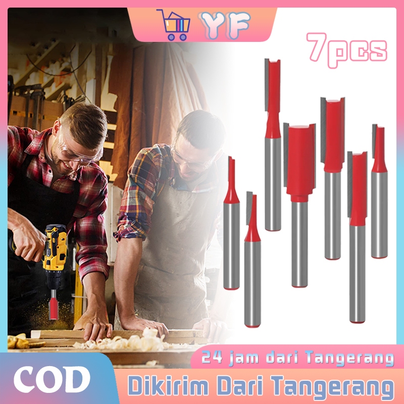7Pcs Straight Bit 1/4 Pegangan Mata Router Lurus Mata Router Profil