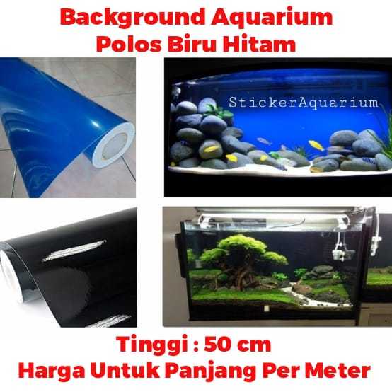 Background Aquarium POLOS Tinggi 50 cm Biru Hitam Glossy PER METER - Sticker Latar Belakang Wallpape