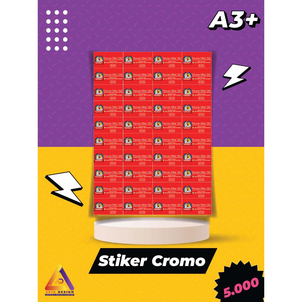 

Cetak Stiker Cromo + Cutting Stiker | Print A3+ Stiker UMKM Tanpa Laminasi