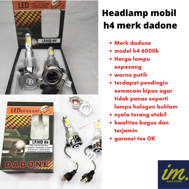 Lampu mobil led putih Dadone set 2 pcs tersedia soket H4 dan H11